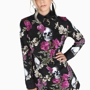 Blackmilk skull button up dress boyfriend oversize